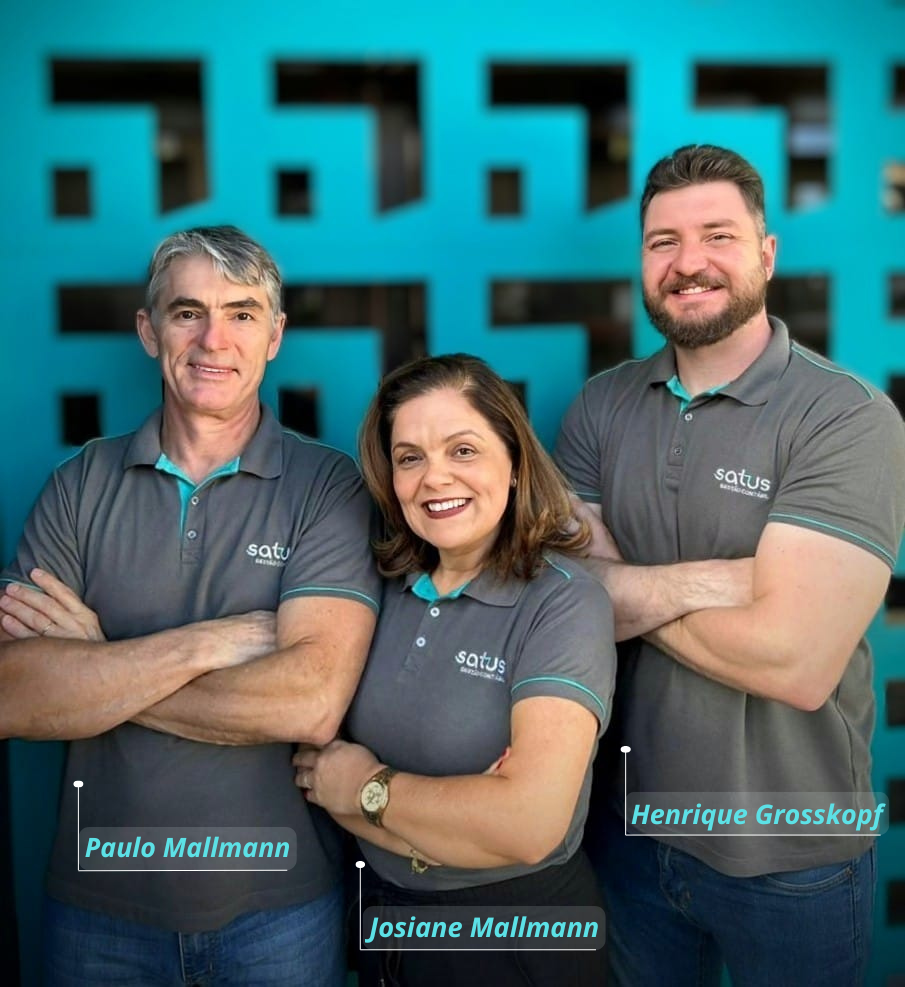 Sócios da Satus Gestão Contábil - Paulo Mallmann, Josiane Mallmann e Henrique Grosskopf